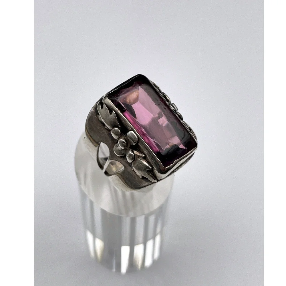 Sterling Silver‎ Purple Stone Floral Ring Large Statement